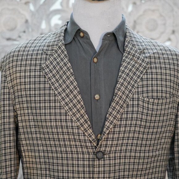 Perry Ellis Made in Italy Plaid Linen Blend Blazer Men's M Viscose-Linen Classic - Picture 2 of 11